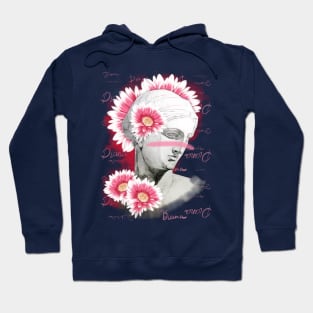 Diana head statue with a pink gerberas flowers on a pink background. Hoodie